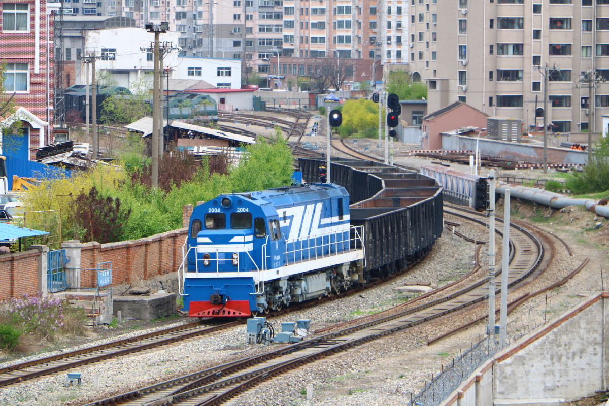 沈局苏段东风52004调机进行调车作业