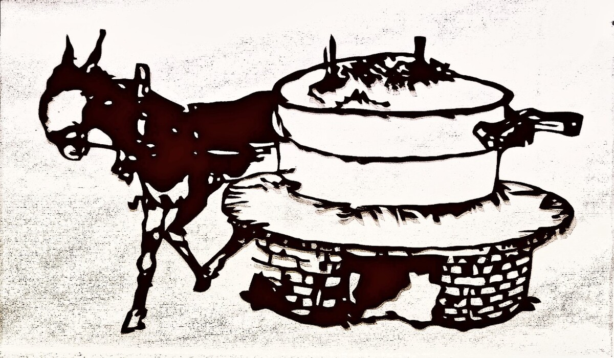骡子拉磨剪纸原创张开桃
