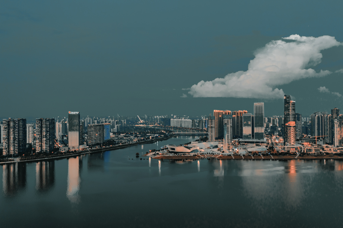 鸟瞰浏阳河汇入湘江口