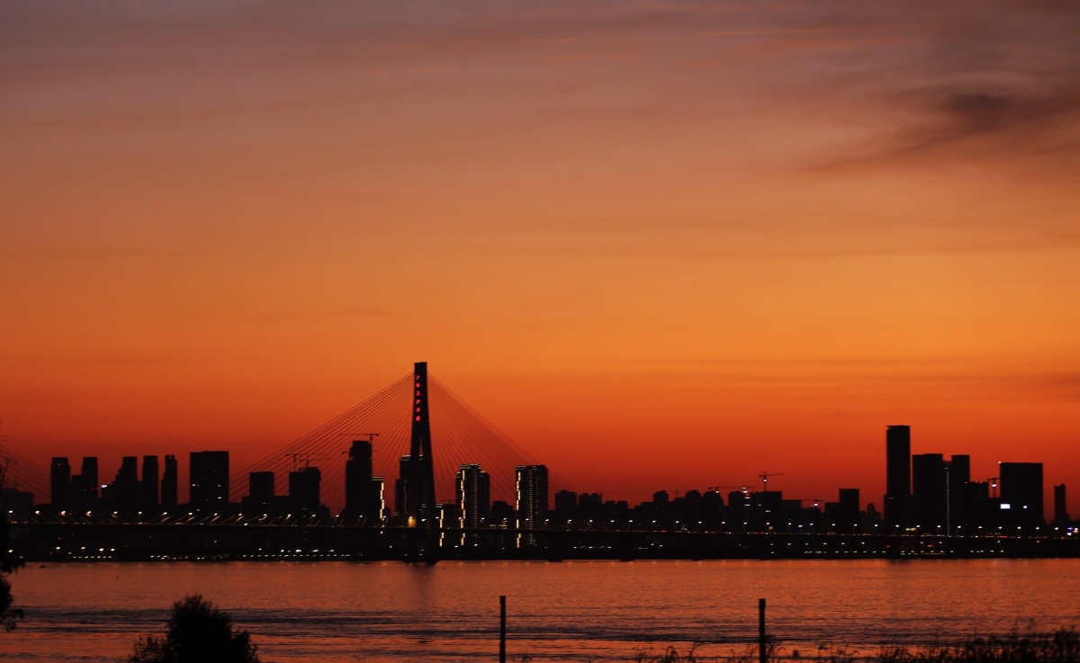 武汉青山江滩的夕阳