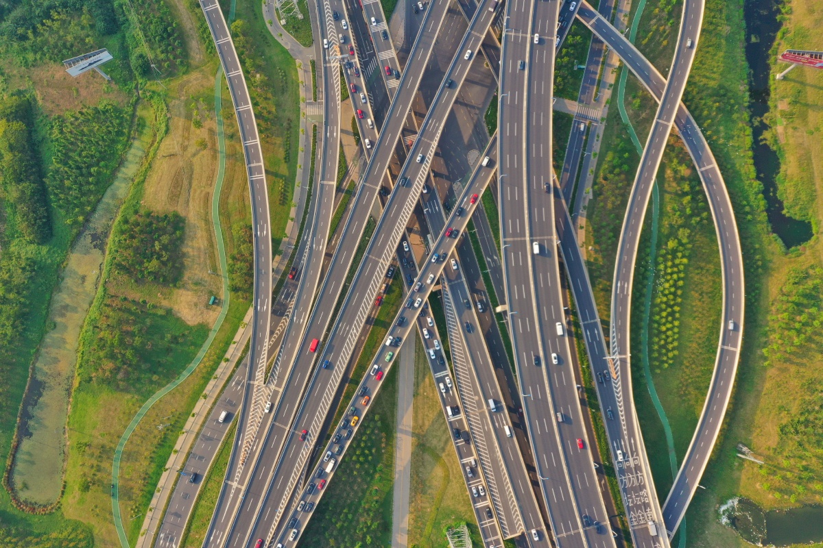 航拍常州长虹路高架立交