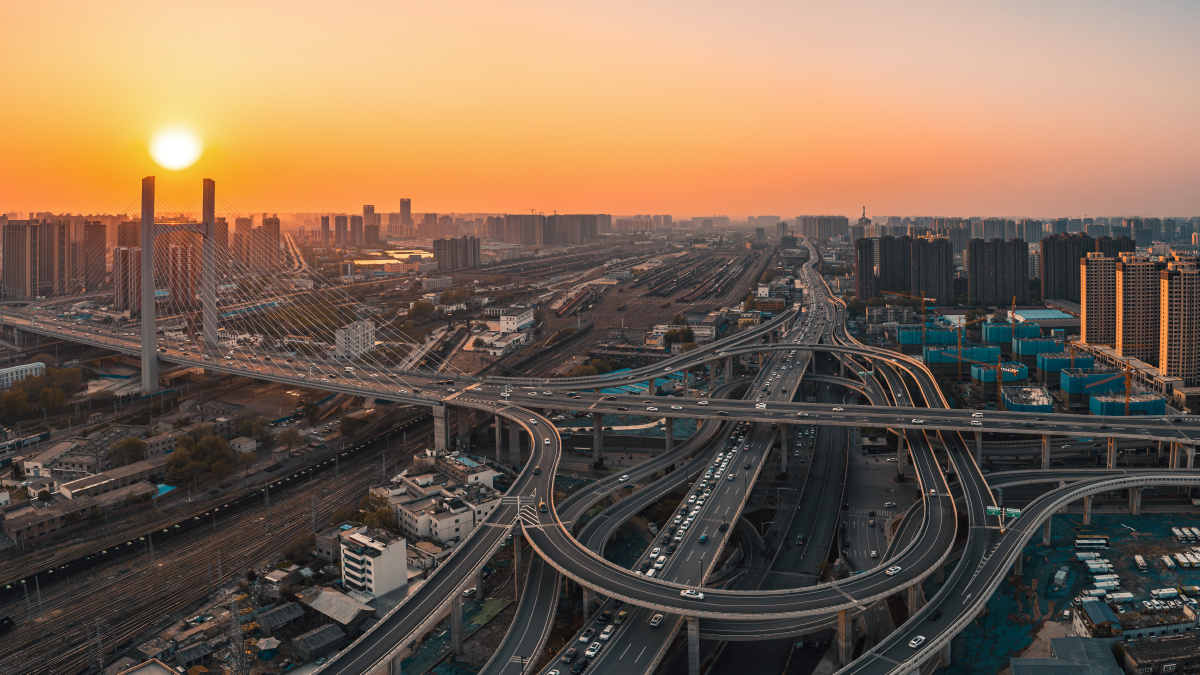 郑州农业路京广快速路立交桥夕照