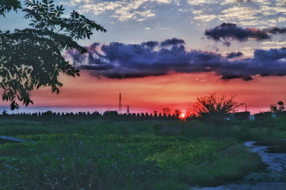 暮色.黄昏.田野.