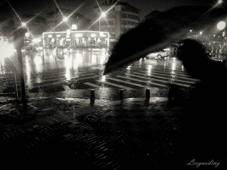 雨,行人 br /> 雨中的人, br /> 来去匆匆,忘了风景.