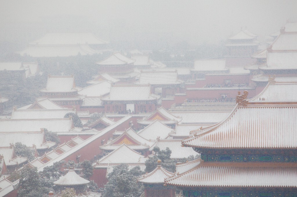 2015.11 景山公园 | 片片互玲珑，飞扬玉漏终。白雪镶红墙，碎碎坠琼芳。