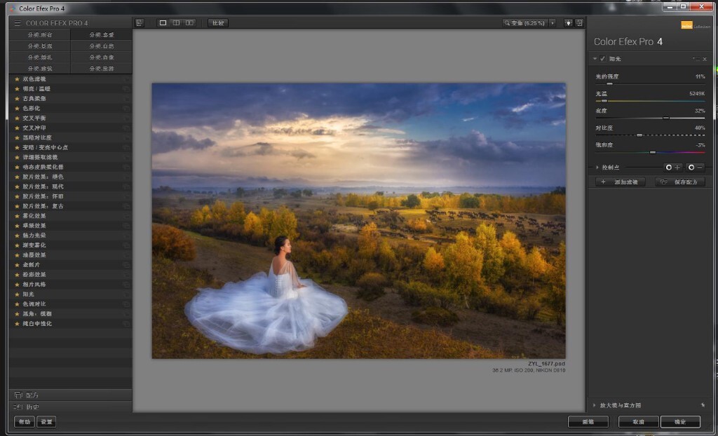 最后一个效果,也是画龙点睛的一笔。就是nik color efex pro里的阳光,它能够让树木植物这些反光的色彩变得朦胧,就像油画一样。油画的最大特点就是色彩油而不腻,朦胧中又带有质感。