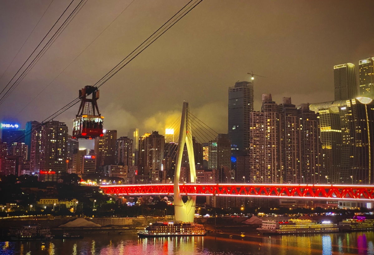 重庆夜色长江索道千厮门大桥