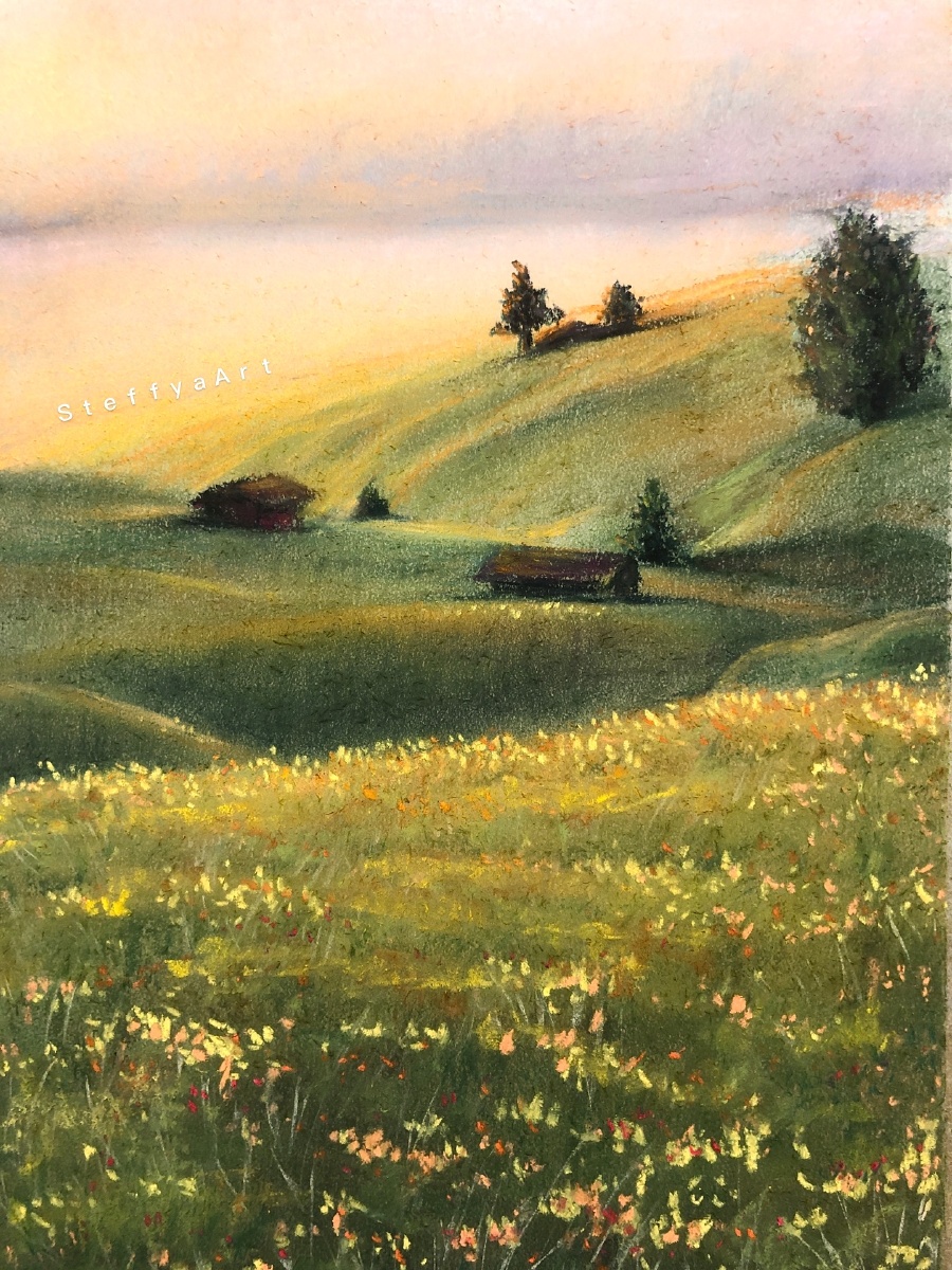 今天用牛皮纸画了幅风景