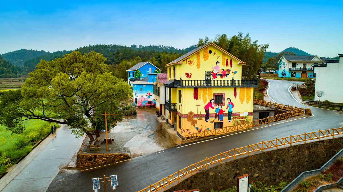 江西万安中国农民画之乡田北画村游人醉