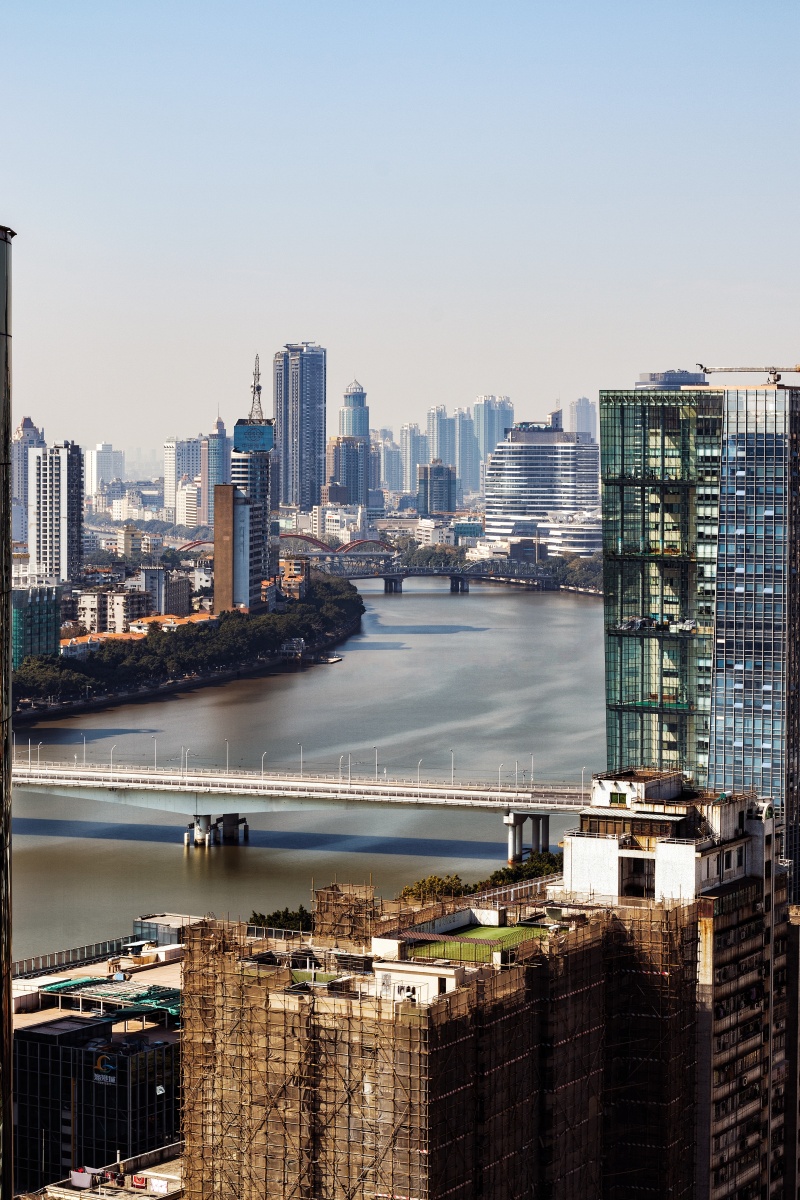 珠江两岸的广州老城区,这个视角可以看到广州老城区的地标建筑.