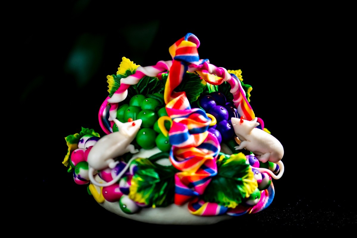 民俗面塑,老鼠戏葡萄