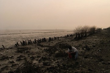 那个大叔不知道在捡什么