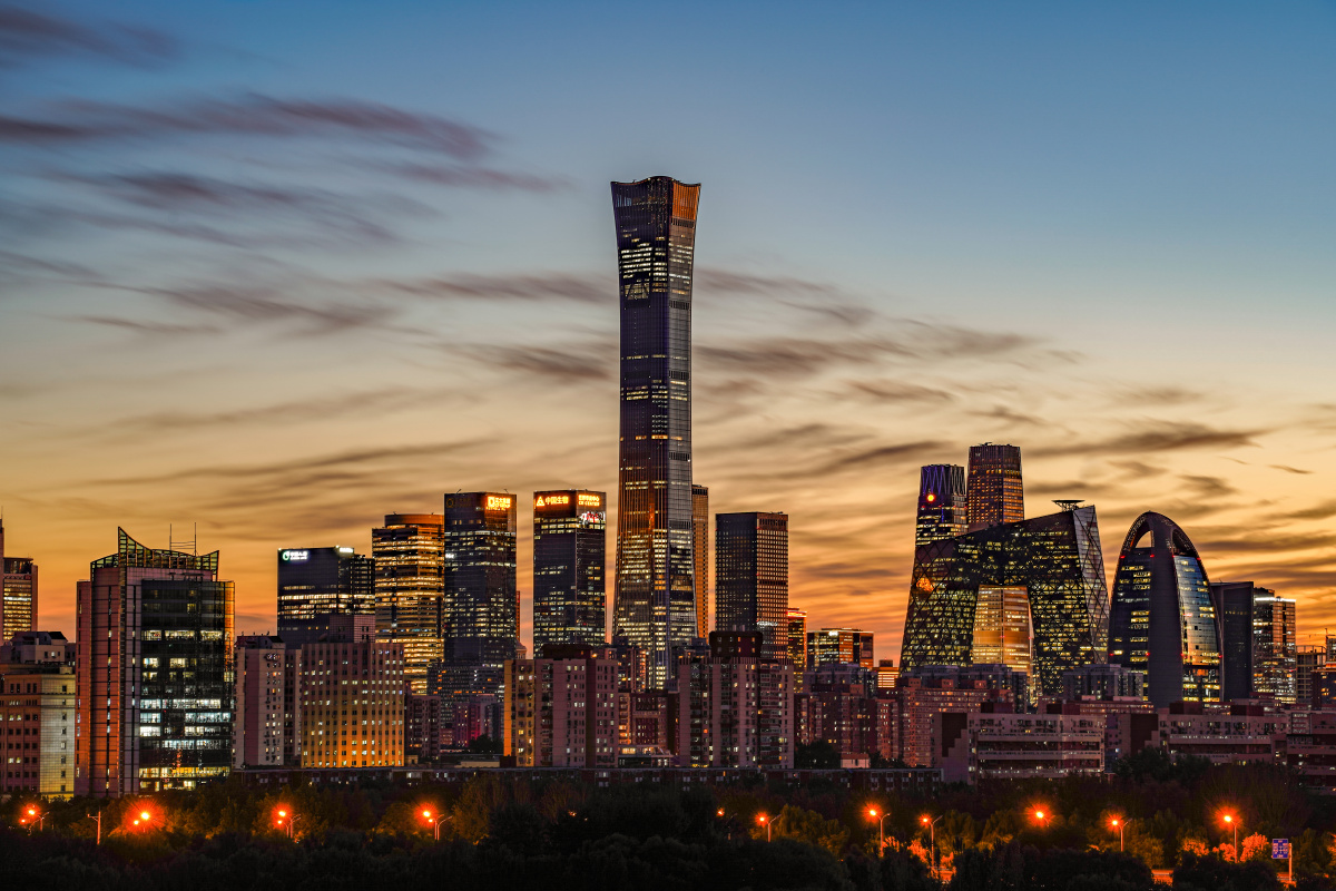 北京国贸cbd黄昏日落城市天际线