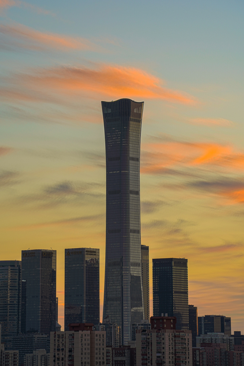 北京国贸cbd黄昏日落城市天际线