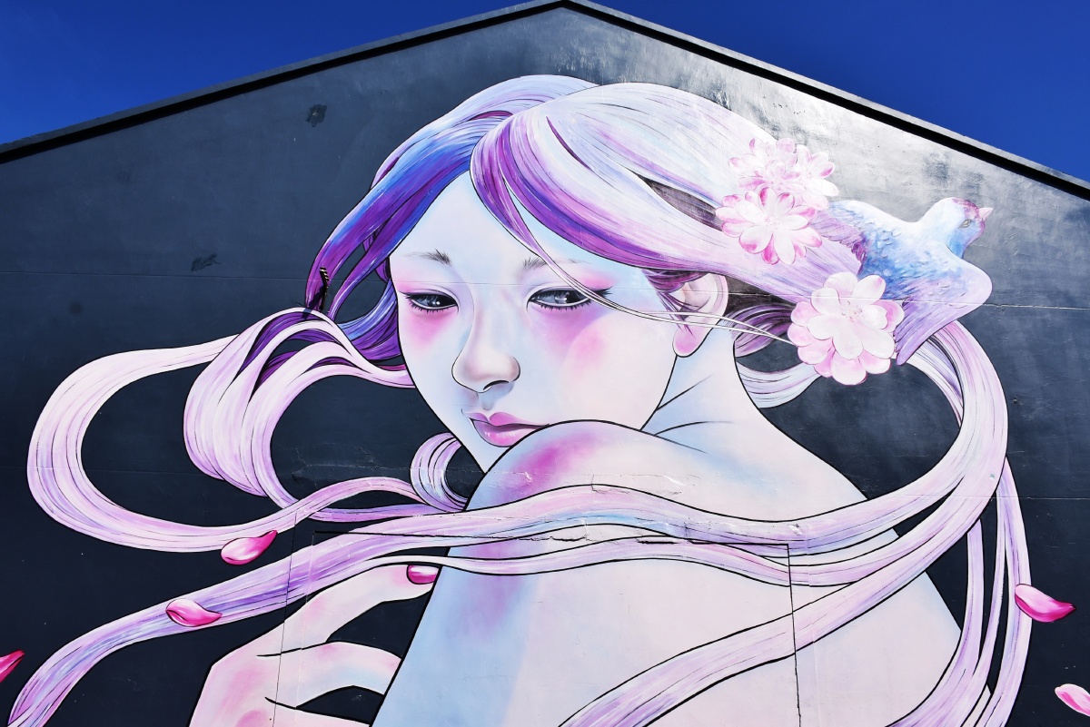 旅行摄影#墙绘女性青少年人美丽脸年轻风格时尚涂鸦后台还没有人打赏