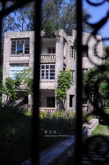 二楼仍住着人的老房子 庭院的花开的很旺