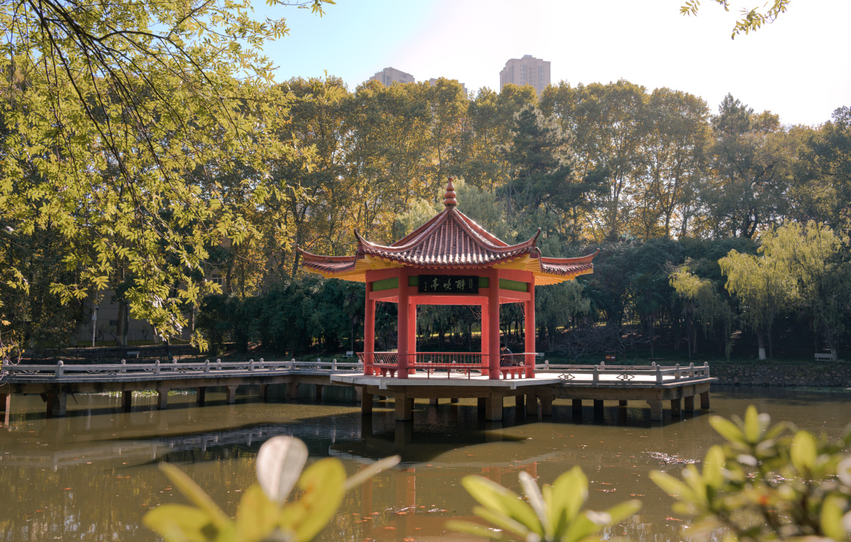 武汉洪山区喻家山下华中地区唯二的985高校华中科技大学的秋日风情