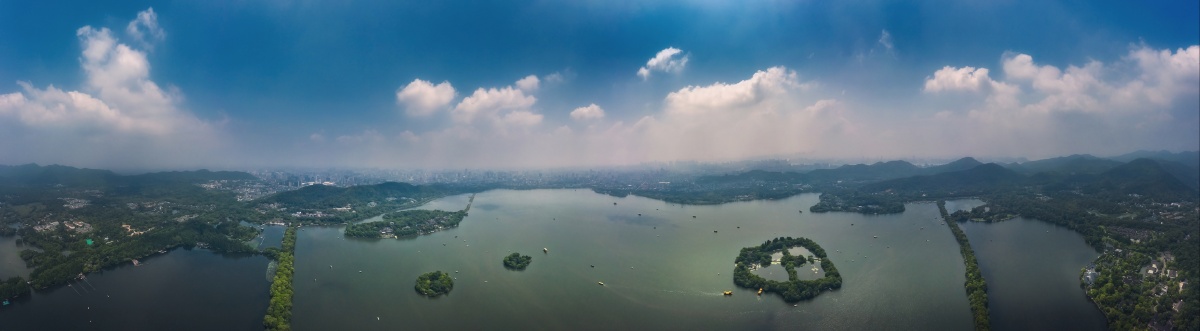 航拍西湖三岛大全景接片