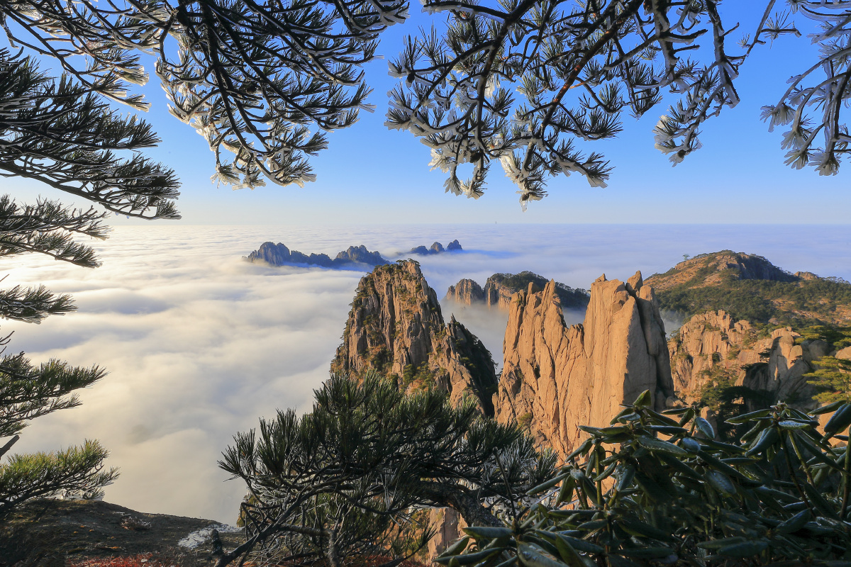 安徽省黄山风景区冬季雪景风光.蓝七星关注