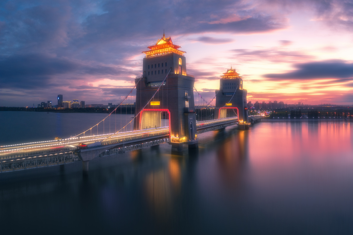 【航拍扬州】扬州万福大桥夜景