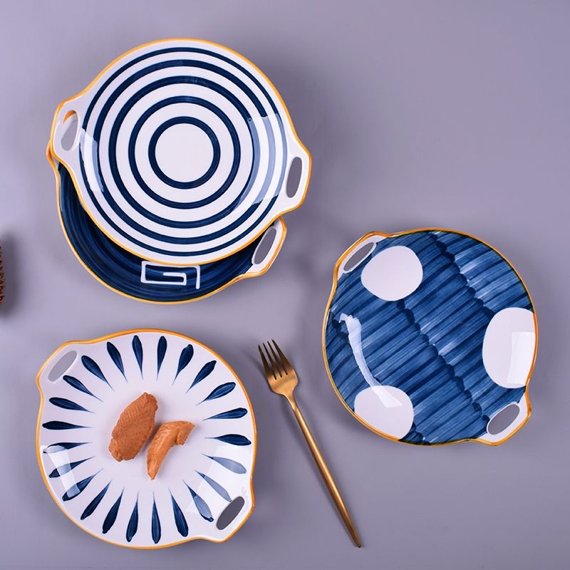 日式陶瓷手绘青瑶系列双耳盘太好看了很有感觉的一组产品