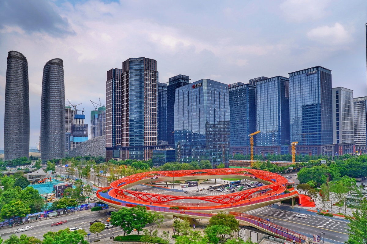 成都交子大道俯拍交子之环