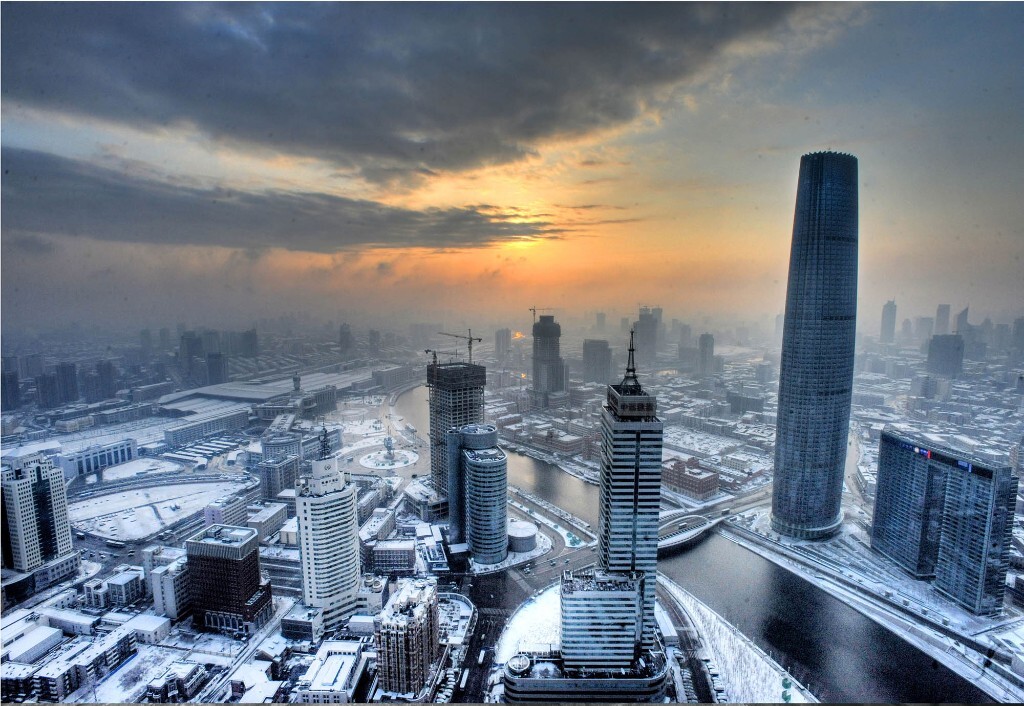 雪后的天津海河的景色