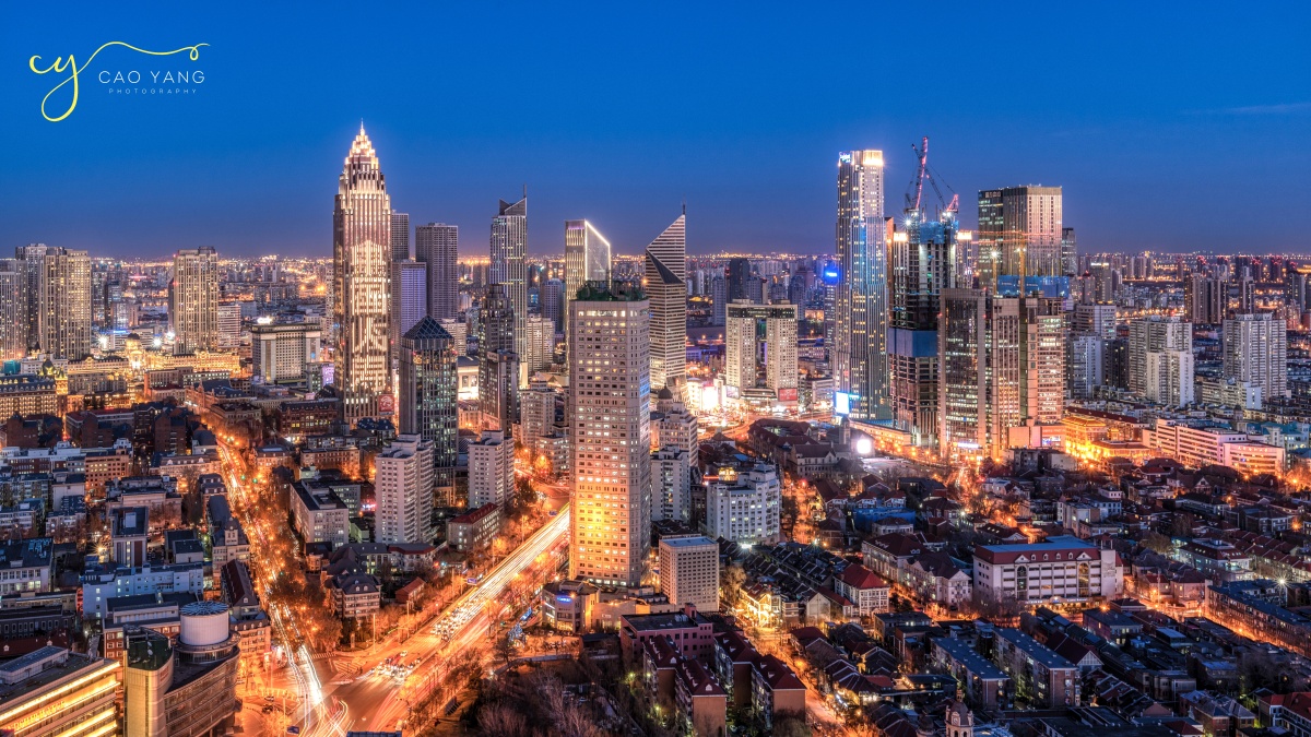 天津爬楼俯瞰小白楼cbd夜景