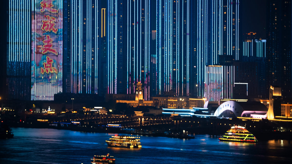 武汉地标江汉关老建筑夜景