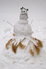Happy snowman wearing Hula skirt