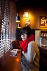 Writing postcard @ the First Starbucks