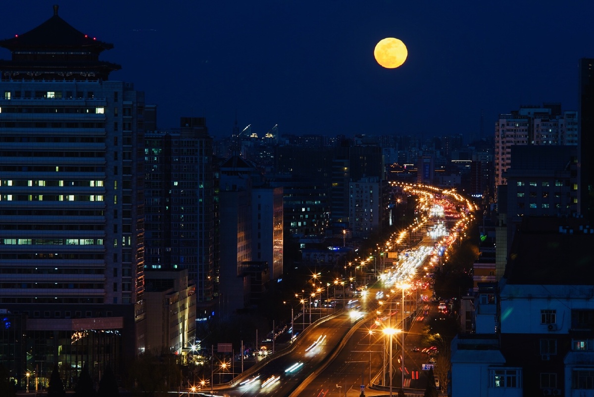 北京夜景,超级月亮