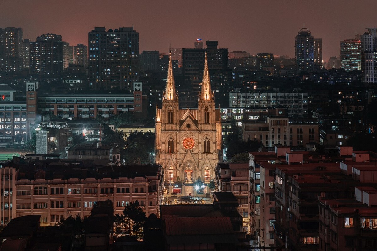 广州圣心大教堂夜景图片