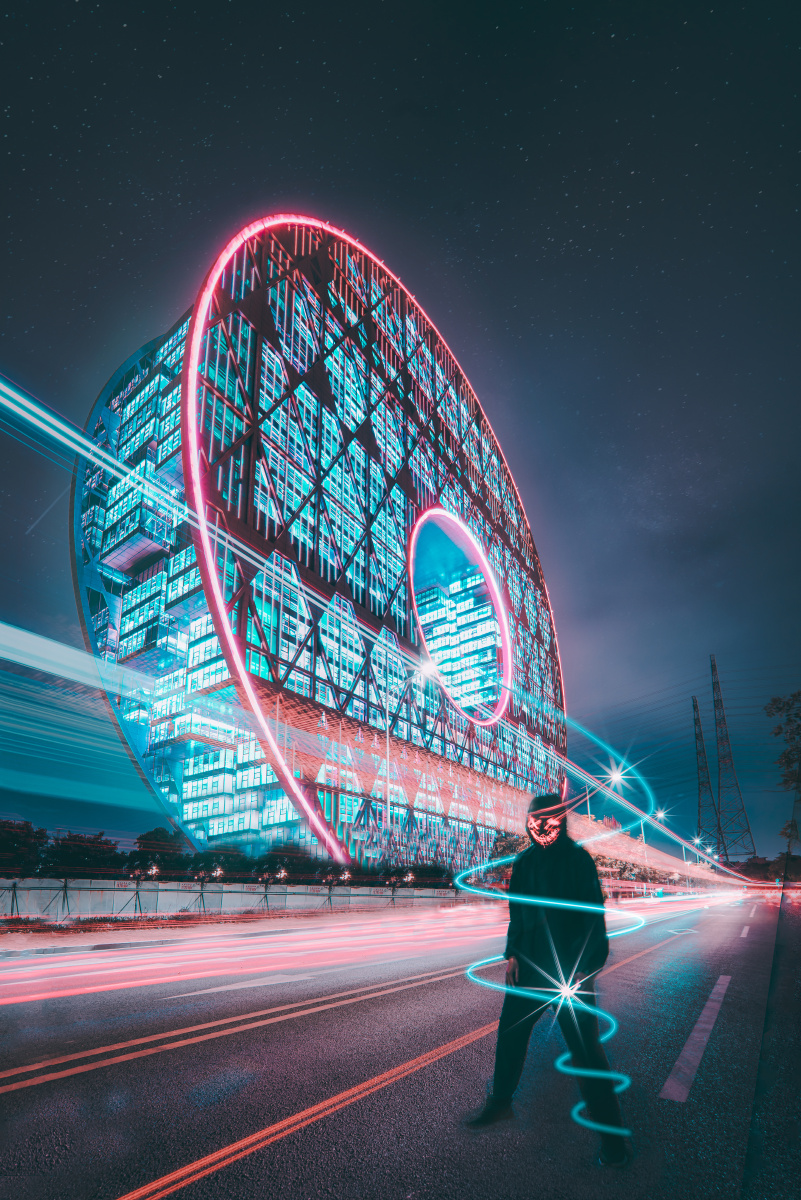 广州圆大厦赛博朋克风