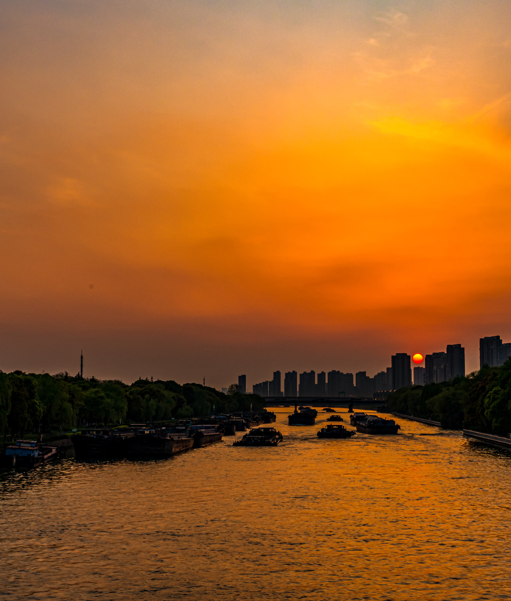 上海嘉定安亭苏州河吴淞江日落