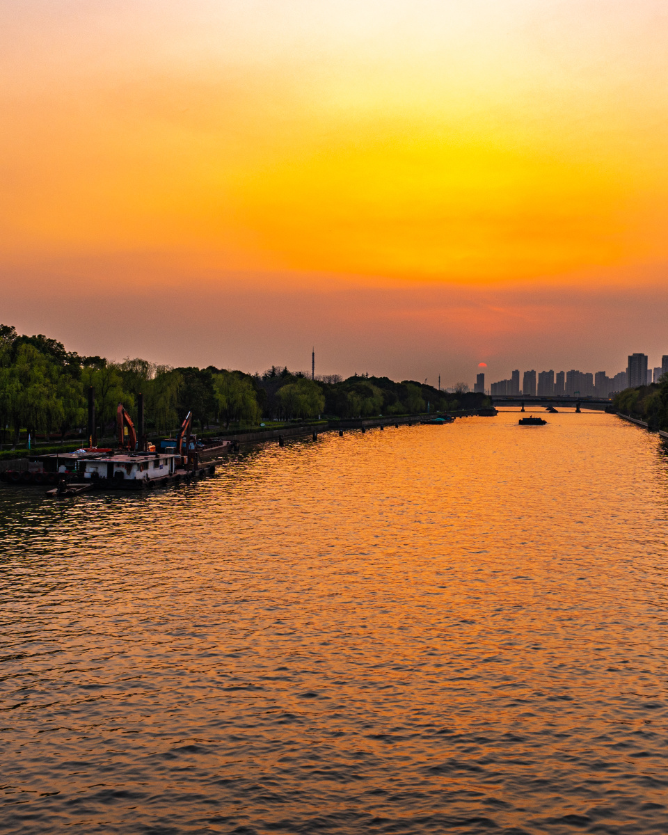 苏州河吴淞江安亭段黄昏夕阳晚霞落日吴淞揽胜