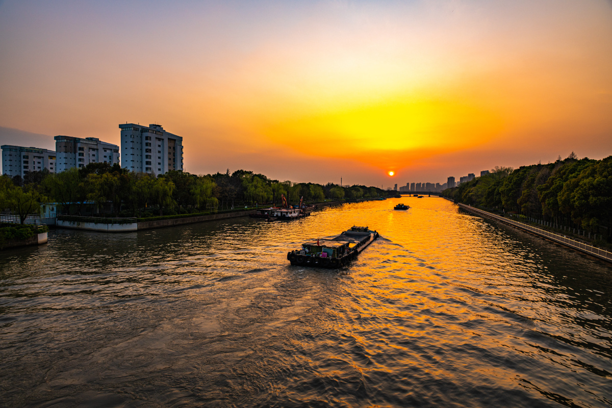 苏州河吴淞江安亭段黄昏夕阳晚霞落日吴淞揽胜
