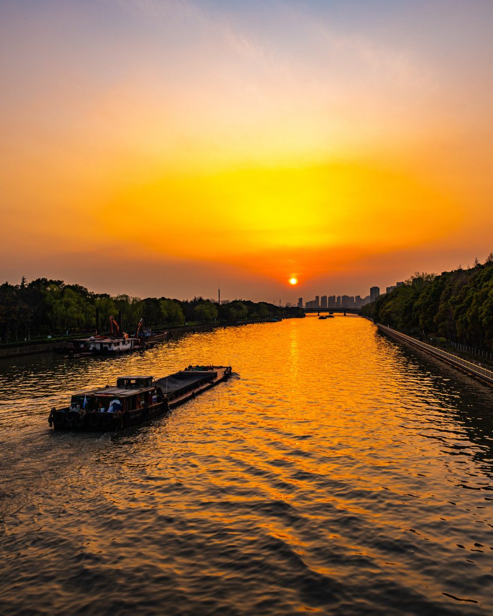 苏州河吴淞江安亭段黄昏夕阳晚霞落日吴淞揽胜