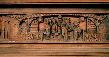 濯缨水阁-门板木刻_Wood Carving