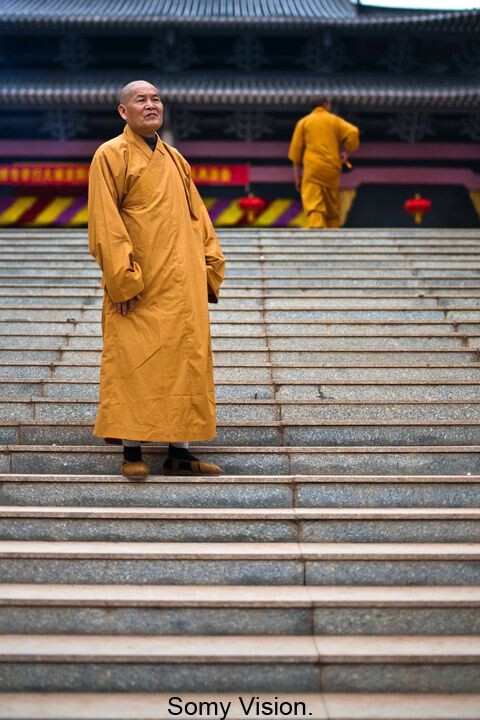 回望<br />
这位僧人正在向台阶上的大殿跑去 正好有人叫他 他停下脚步转过身回望过去。