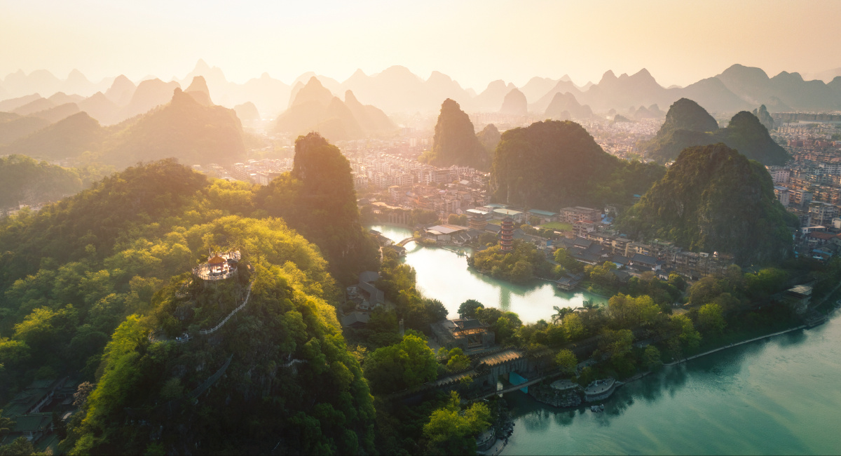 广西桂林木龙湖下午航拍