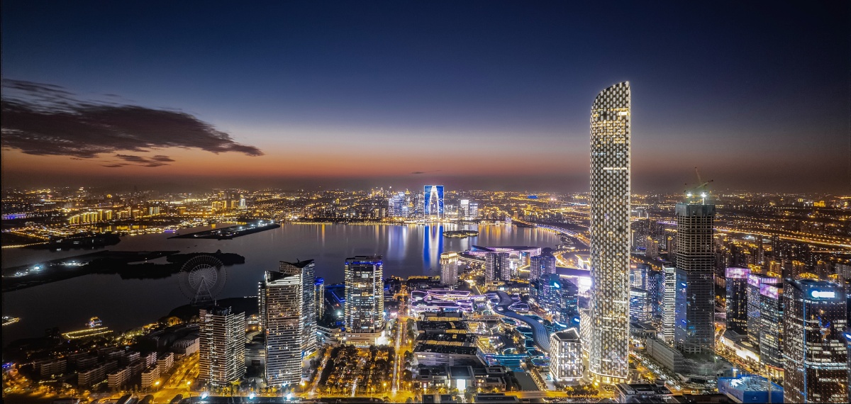 黄昏的城市天际线绝美的苏州