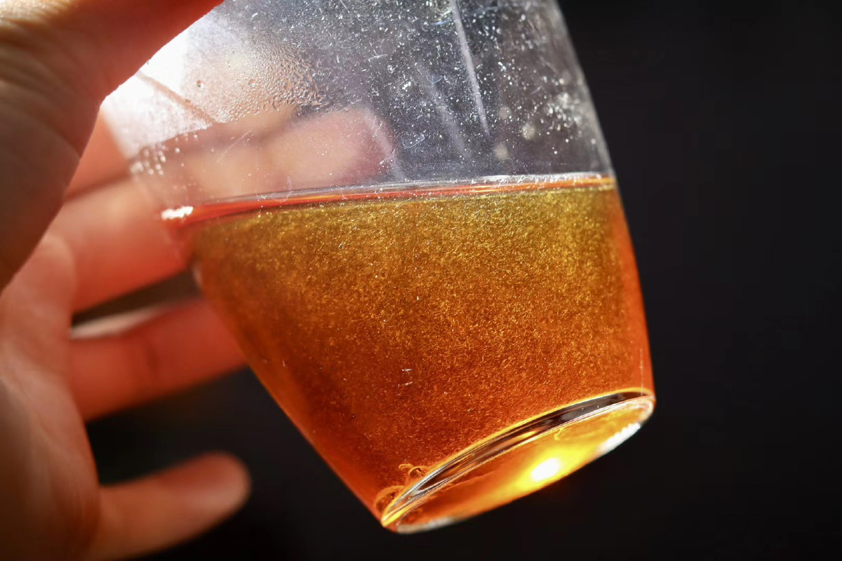 2020头春金骏眉稚嫩的芽头摇晃在金黄的茶汤中绵密的茶毫荡漾在浮动的