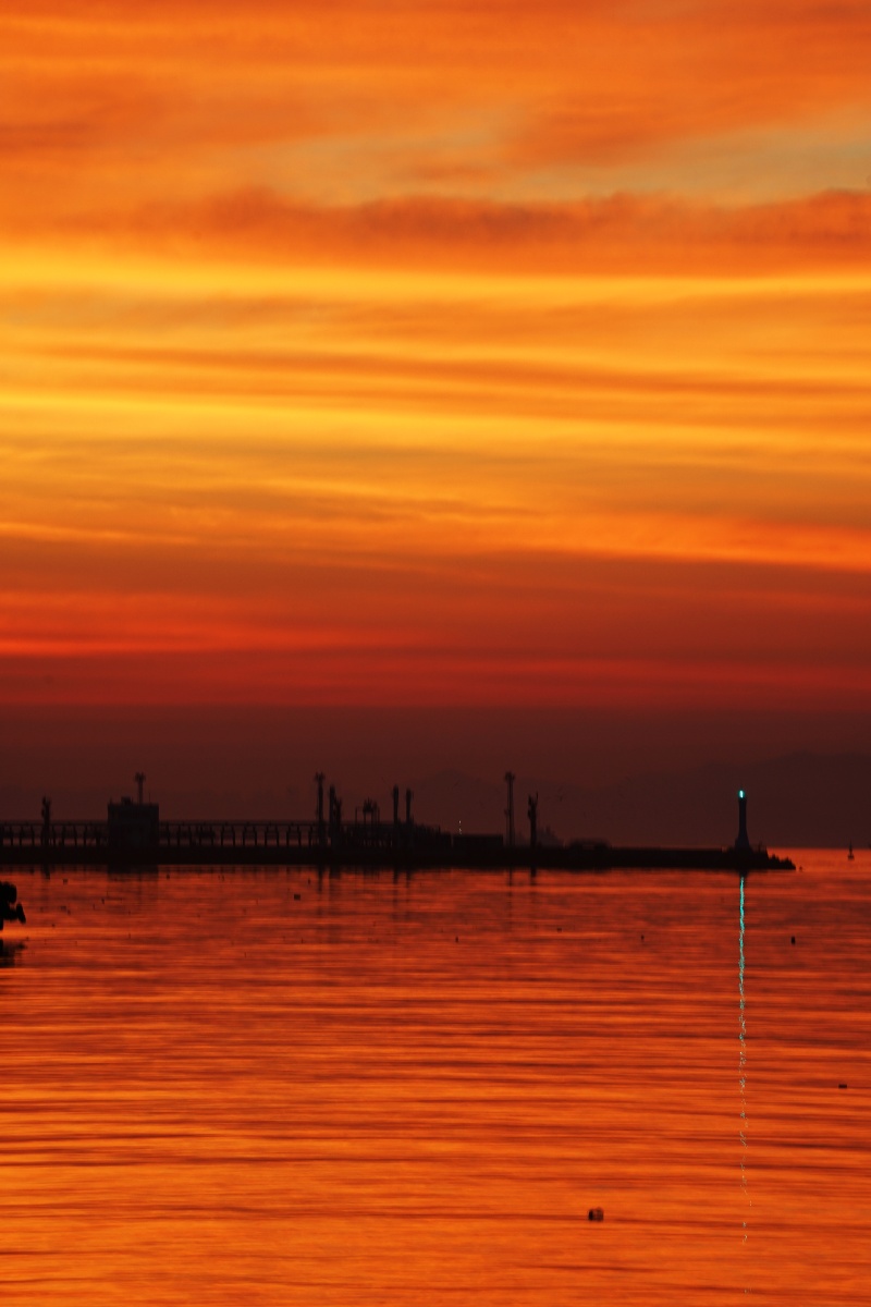 日出东方霞光万丈火烧云把滨城烧得红红火火醉了