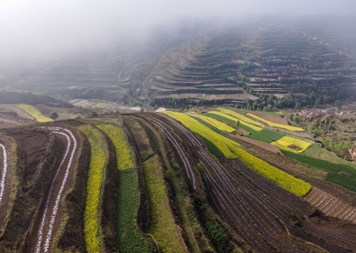 透过云层看庄浪梯田