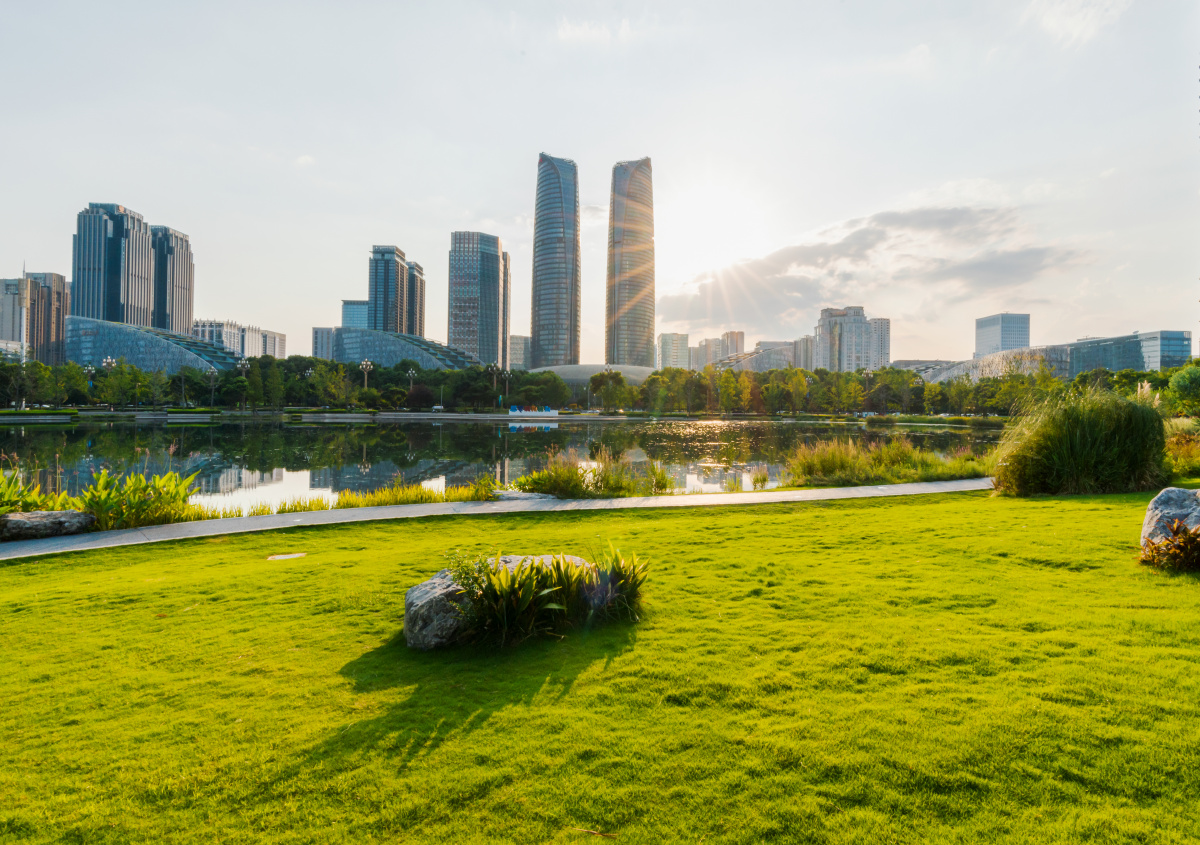 四川成都交子公园草坪和交子双塔城市风光 - 旅行摄影杨小蟹 - 图虫