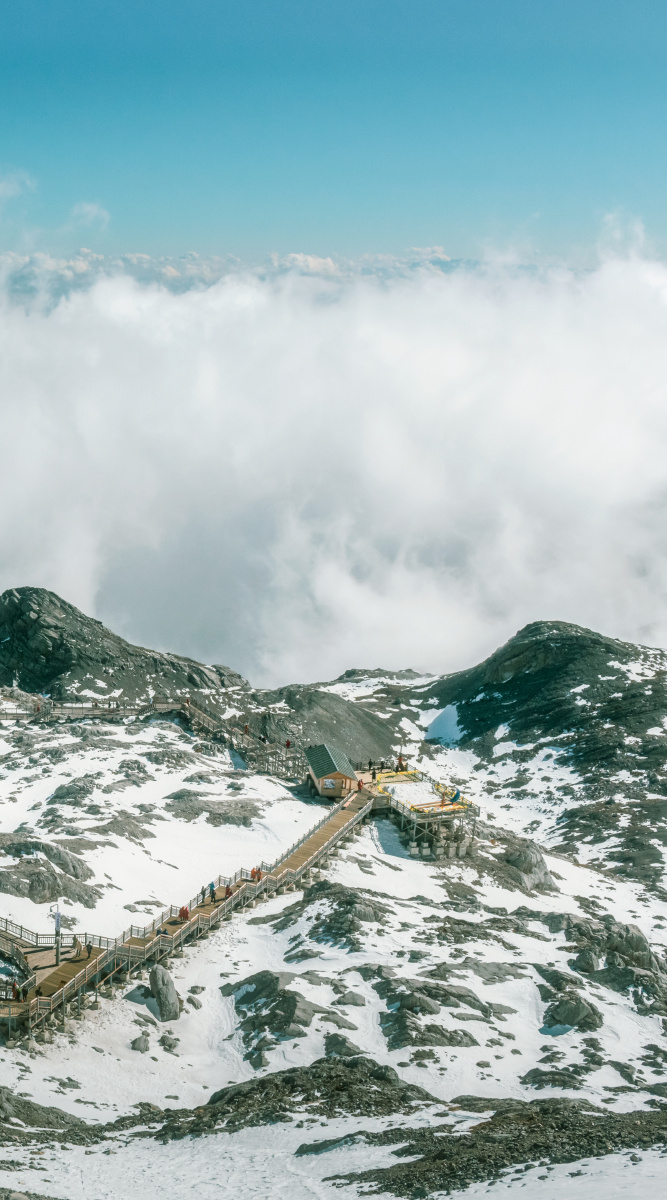 云南丽江玉龙雪山冬季雪景云海自然风光