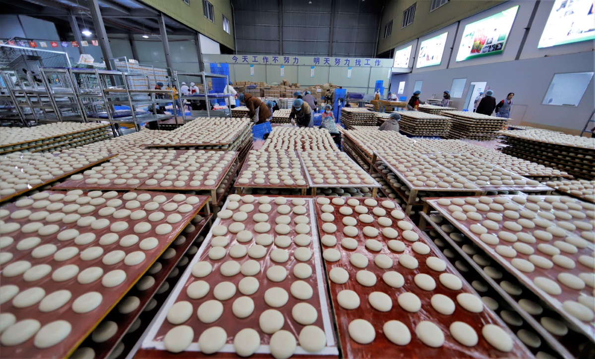 打年粑(2月4日,贵州省独山县电商农产品加工中心,阵阵糯香袭来,宽敞的