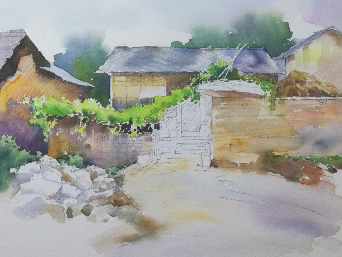 侯晓明水彩庭院步骤图