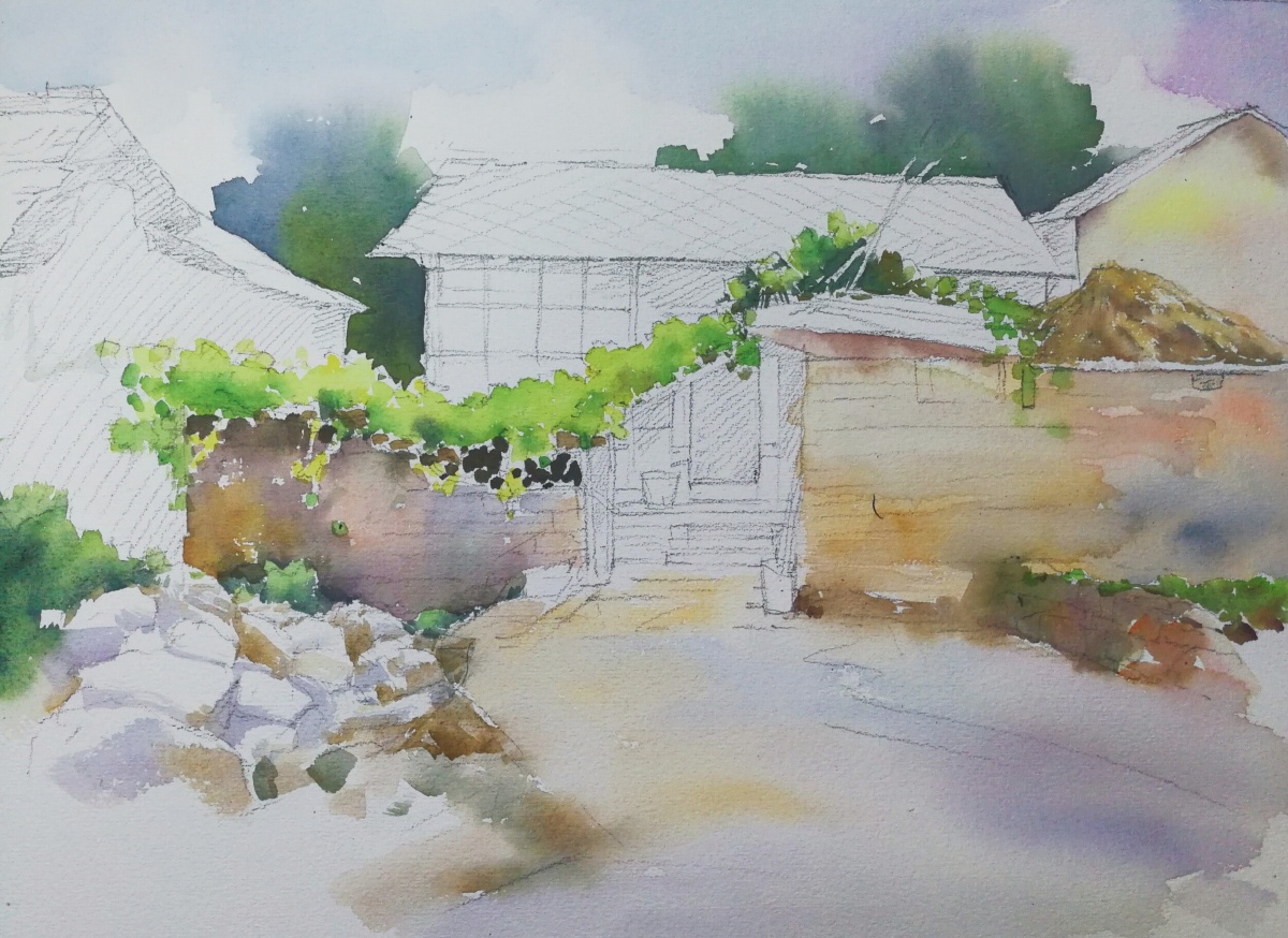 侯晓明水彩庭院步骤图